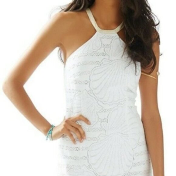 LILLY PULITZER Jenna White Halter Shell Shift Dress Small - Picture 2 of 16